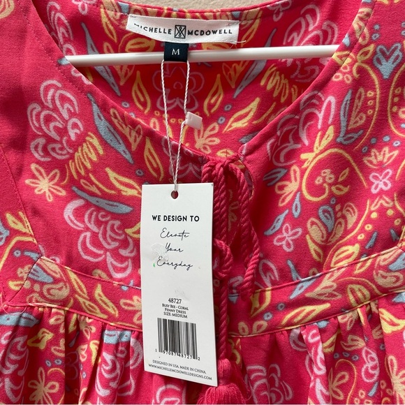 NWT Michelle McDowell Penny Tunic Dress Pink Busy Bee Coral Print Size M - Picture 5 of 7